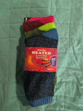 Heated Winter Ladies Socks - Black & Blue Accent